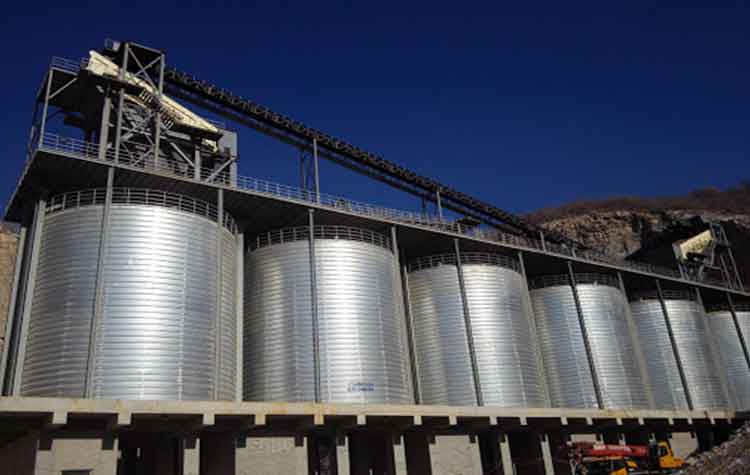 spiral steel silos gray